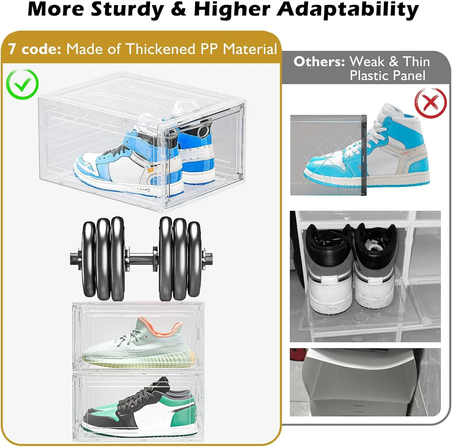 12 Pack Clear Shoe Storage Organizer with Magnetic Door, Stackable Plastic Shoe Boxes for Sneakers, Boots, and Heels, Space-Saving Foldable Shoe Rack for Closet, Durable Shoe Cabinet Organizer, White