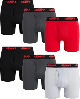 AND1 Mens Boxer Briefs - 6 Pack Stretch Performance Mens Underwear Boxers with Functional Fly Pouch (Sizes: S-3XL)