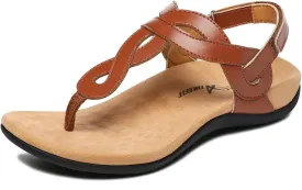 Athlefit Women's Orthopedic Arch Support Sandals Comfortable Thong T-Strap Orthotic Casual Flat Sandals