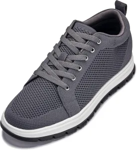 CALTO Men's Invisible Height Increasing Elevator Casual Shoes - Iron Grey/White & Black Sole Light-Weight Lace-up Knitted Casual Sporty Sneakers - 2.4 Inches Taller - X2323 - Size 8 D(M) US