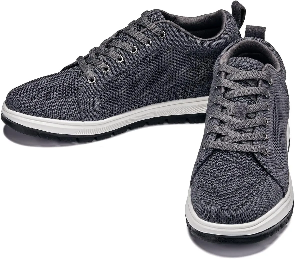 CALTO Men's Invisible Height Increasing Elevator Casual Shoes - Iron Grey/White & Black Sole Light-Weight Lace-up Knitted Casual Sporty Sneakers - 2.4 Inches Taller - X2323 - Size 8 D(M) US