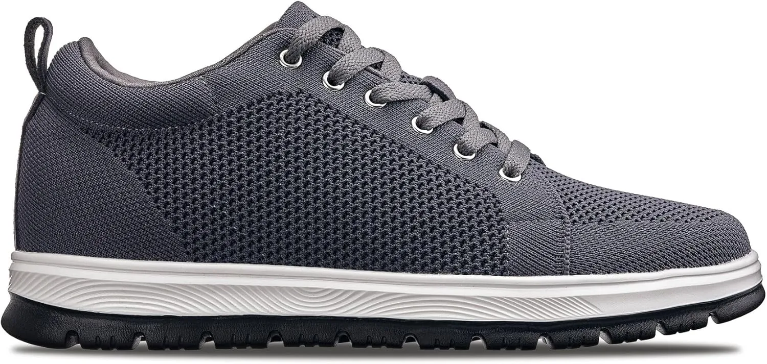CALTO Men's Invisible Height Increasing Elevator Casual Shoes - Iron Grey/White & Black Sole Light-Weight Lace-up Knitted Casual Sporty Sneakers - 2.4 Inches Taller - X2323 - Size 8 D(M) US