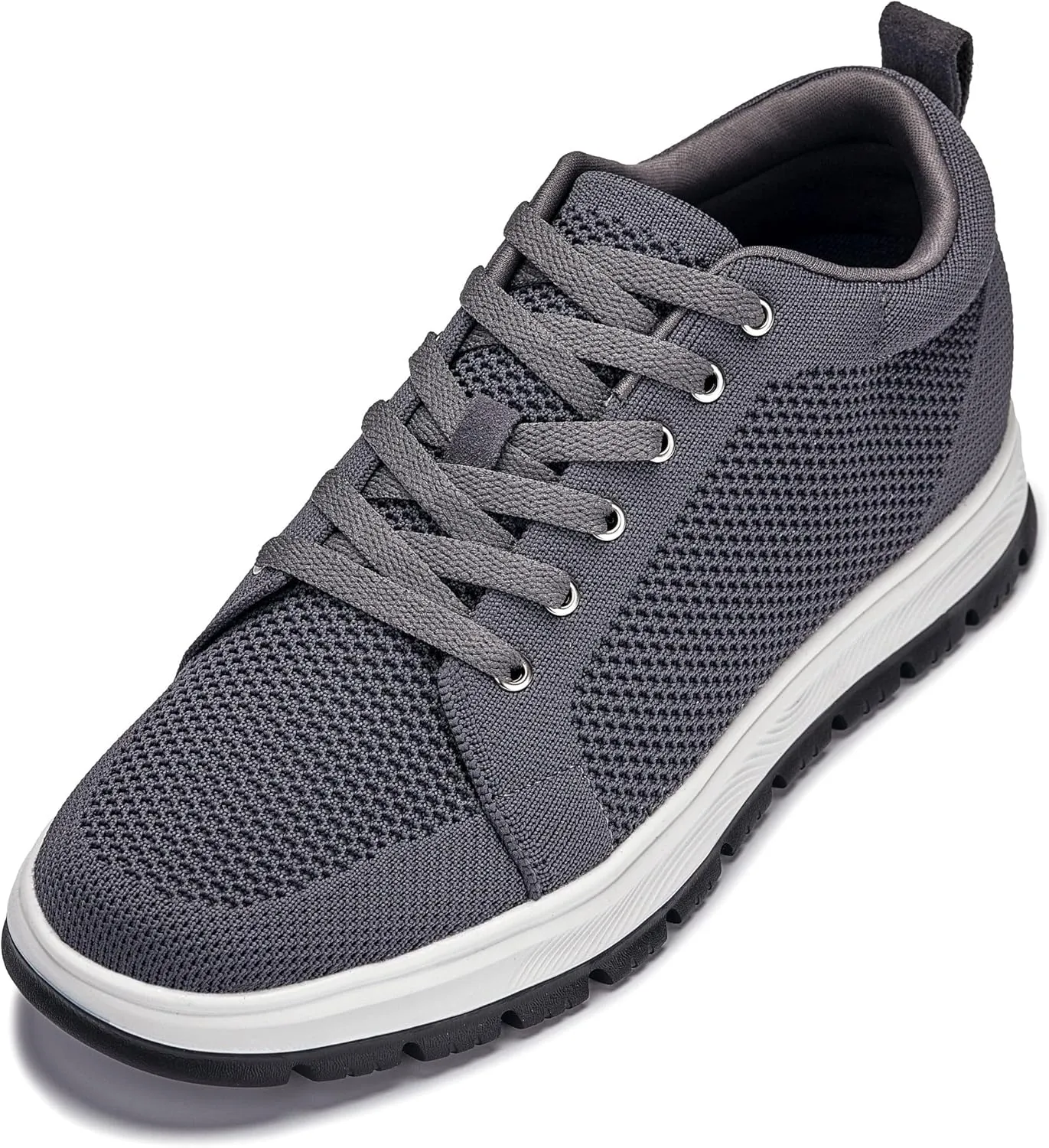 CALTO Men's Invisible Height Increasing Elevator Casual Shoes - Iron Grey/White & Black Sole Light-Weight Lace-up Knitted Casual Sporty Sneakers - 2.4 Inches Taller - X2323 - Size 8 D(M) US