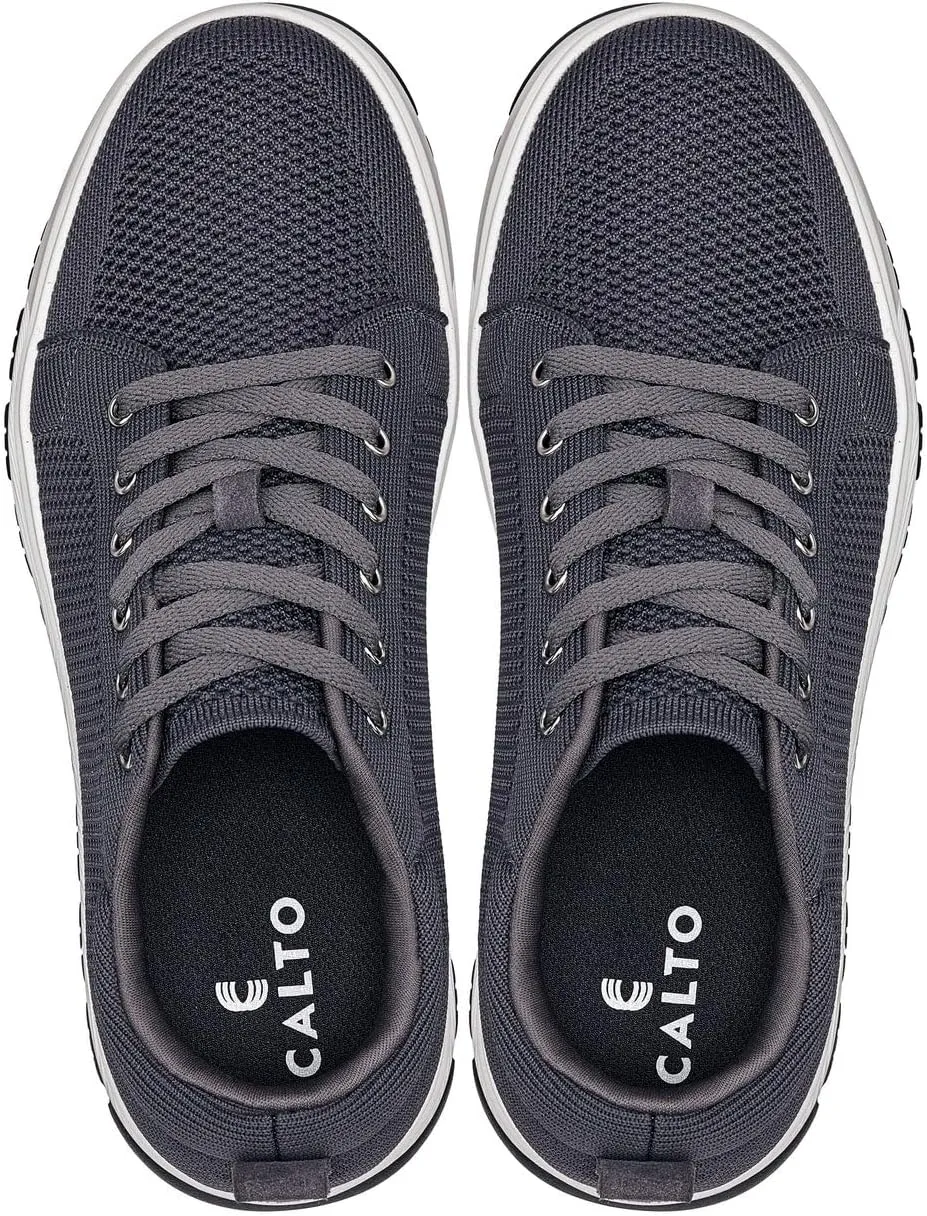 CALTO Men's Invisible Height Increasing Elevator Casual Shoes - Iron Grey/White & Black Sole Light-Weight Lace-up Knitted Casual Sporty Sneakers - 2.4 Inches Taller - X2323 - Size 8 D(M) US