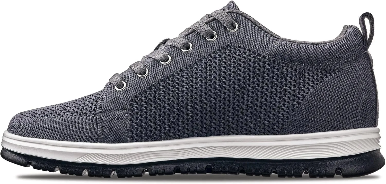 CALTO Men's Invisible Height Increasing Elevator Casual Shoes - Iron Grey/White & Black Sole Light-Weight Lace-up Knitted Casual Sporty Sneakers - 2.4 Inches Taller - X2323 - Size 8 D(M) US