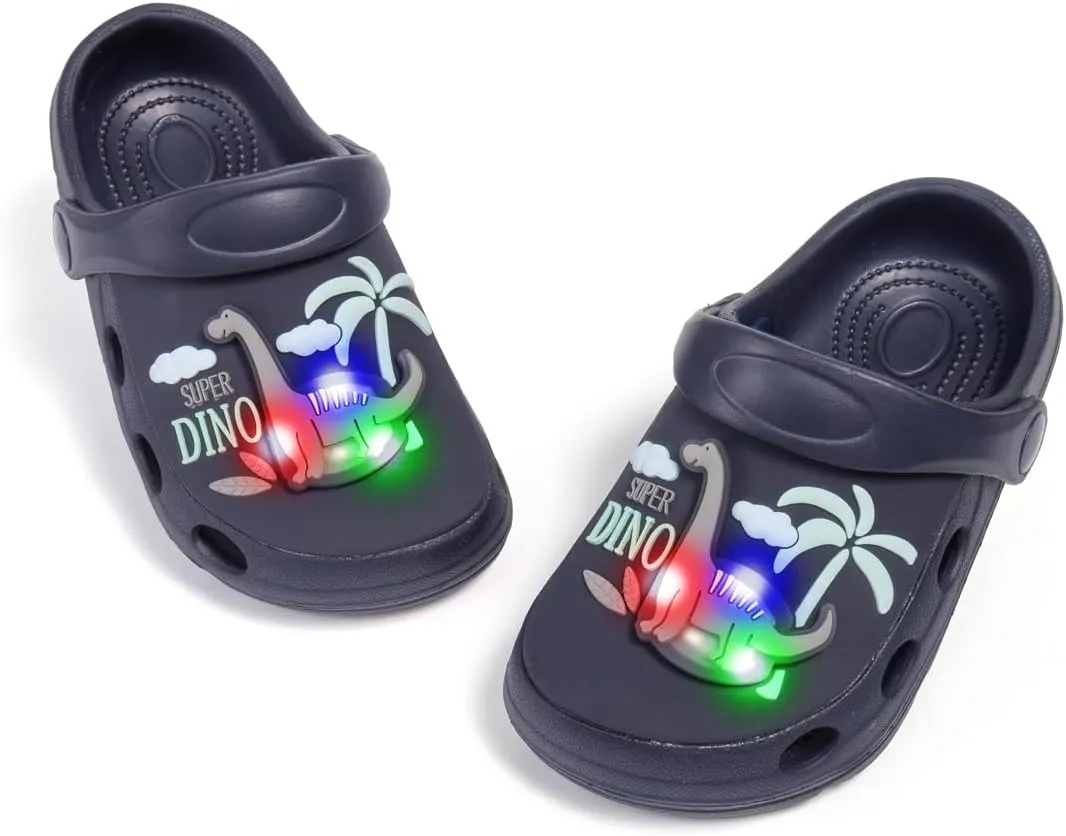 Casazoe Toddler Kids Boys Girls LED Garden Clogs EVA Summer Outdoor Light Up Slip On Shoes Cute Dinosaur Unicorn Water Sandals Lightweight Slipper Slides Beach Pool Play Shoes