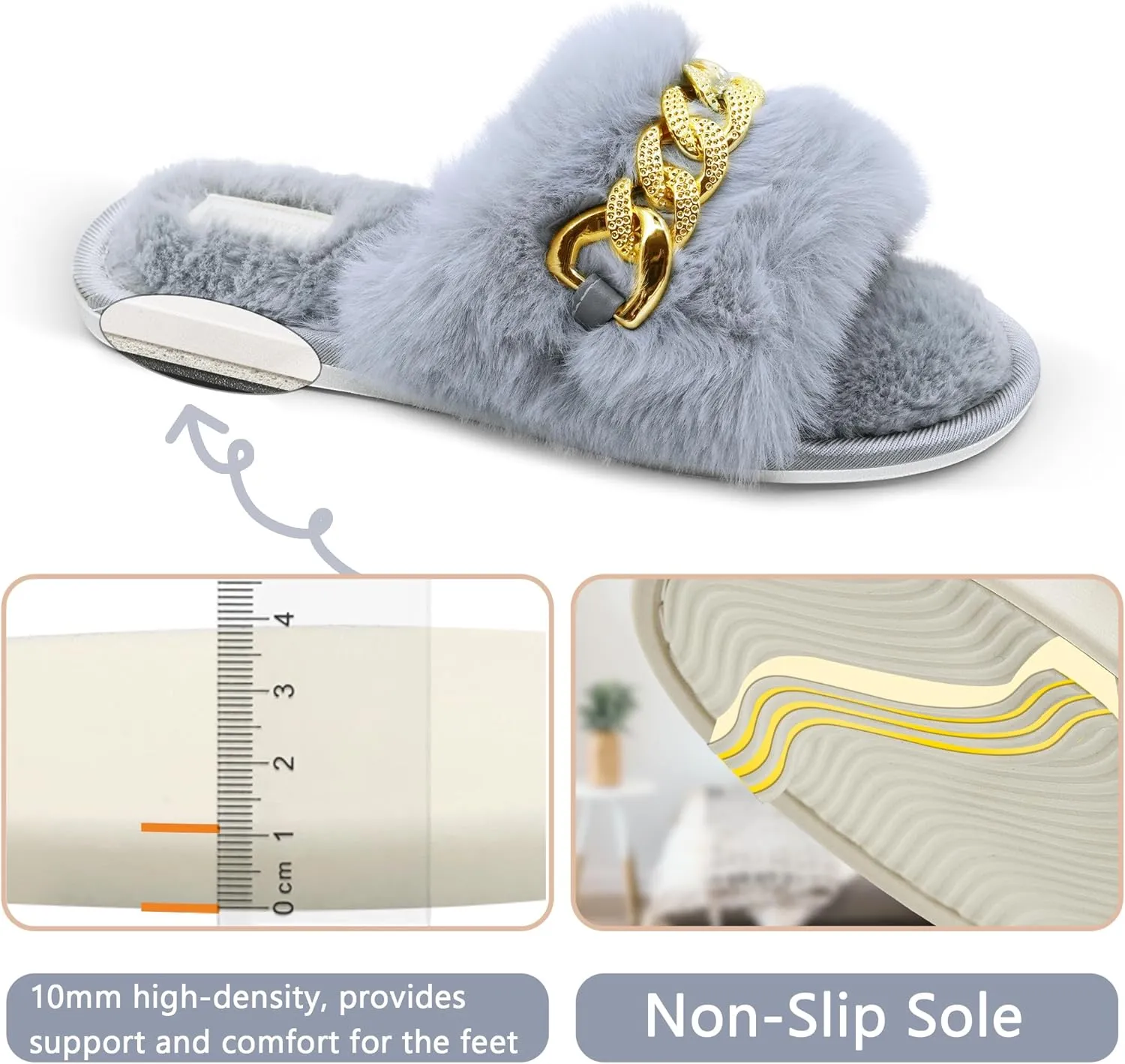 Cozy Fuzzy Fluffy Slippers - Memory Foam Indoor & Outdoor, Perfect Gifts for Women