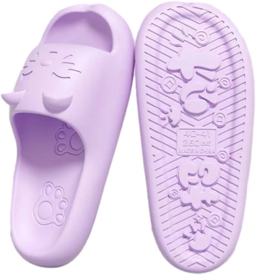 Cute Slippers Shower Shoes for Women Men Bathroom Sandals Non-Slip Cartoon Cat Shaped Indoor Outdoor Summer Slippers