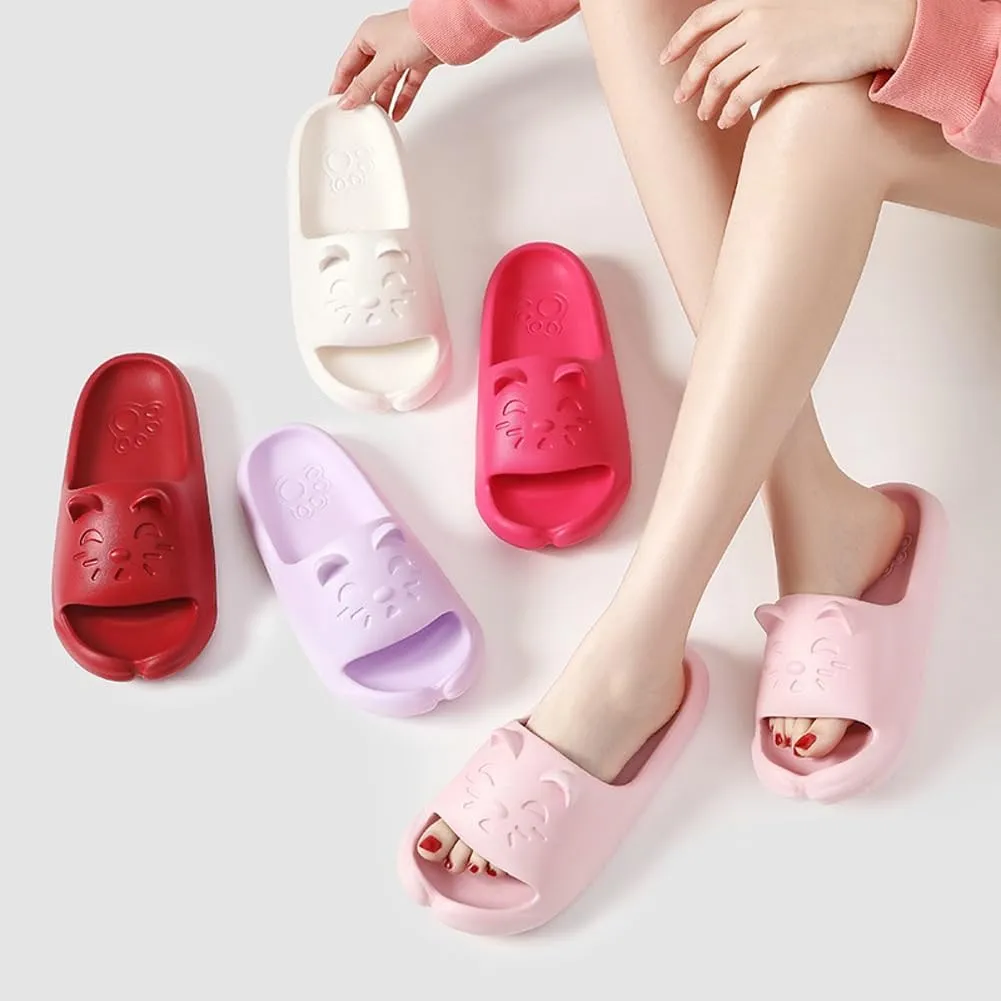Cute Slippers Shower Shoes for Women Men Bathroom Sandals Non-Slip Cartoon Cat Shaped Indoor Outdoor Summer Slippers