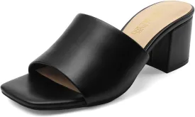 DREAM PAIRS Women's Square Open Toe Heels Sandals Low Block Chunky Heeled Sandals Slide Sandals Slip on Comfortable Casual Pumps Shoes