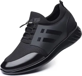 FAIRSOMA Men's Slip-On Leather Knitted Invisible Height Increasing Sneakers Adjustable Elastic Band Casual Breathable Non-Slip Walking Height Lifting Elevator Shoes Running Golf Athletic Trainers