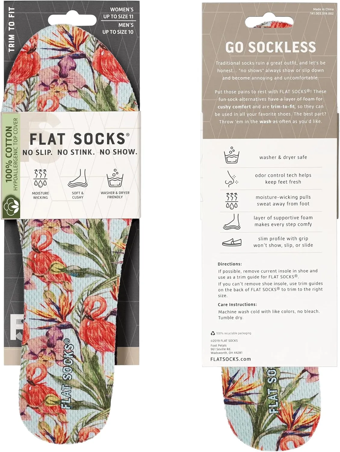 FLAT SOCKS Womens No Show Socks, Sockless Shoe Liner, No Slipping, No Stinking, Washable Barefoot Shoe Insert, Animal Print