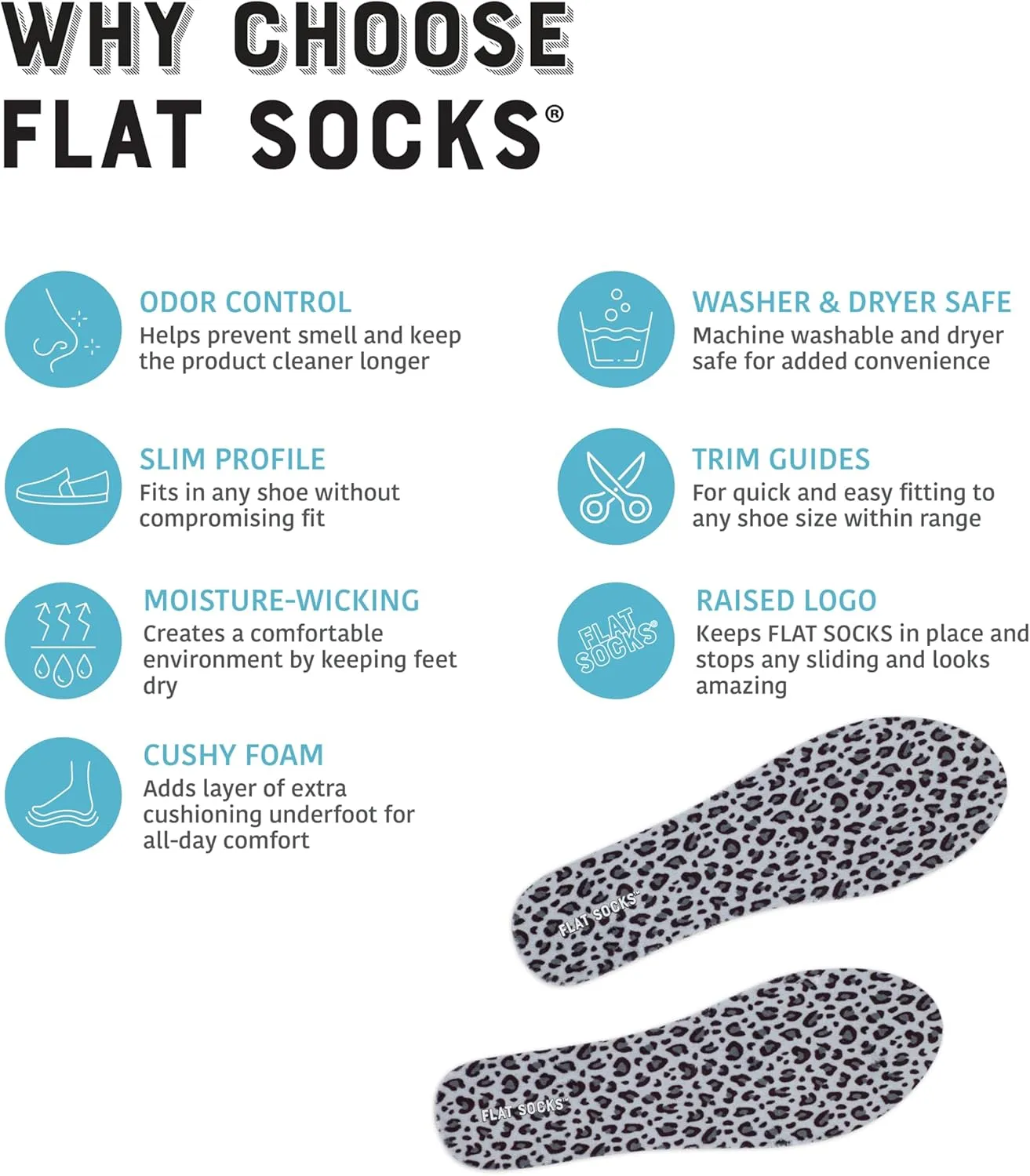 FLAT SOCKS Womens No Show Socks, Sockless Shoe Liner, No Slipping, No Stinking, Washable Barefoot Shoe Insert, Animal Print