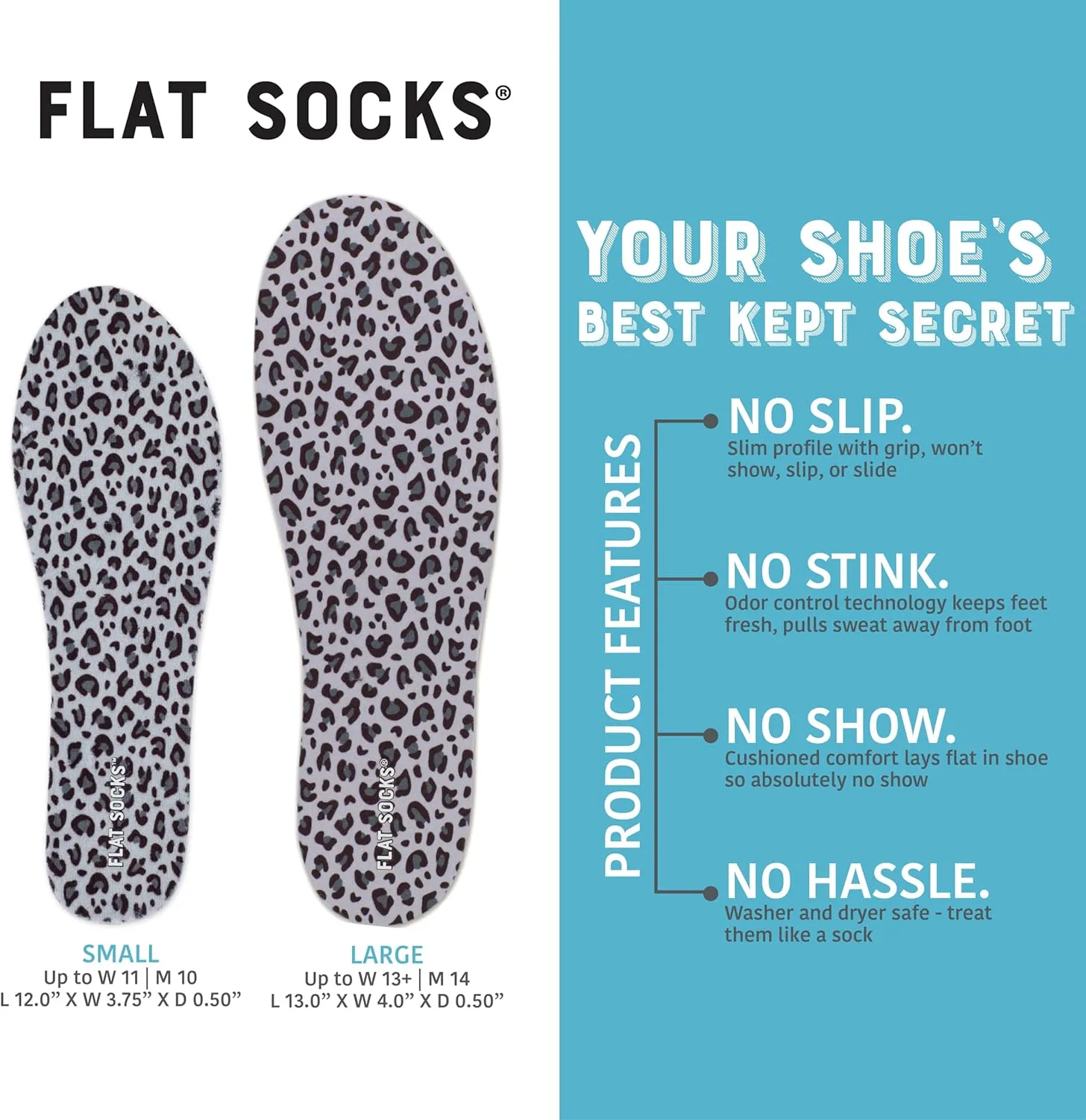 FLAT SOCKS Womens No Show Socks, Sockless Shoe Liner, No Slipping, No Stinking, Washable Barefoot Shoe Insert, Animal Print