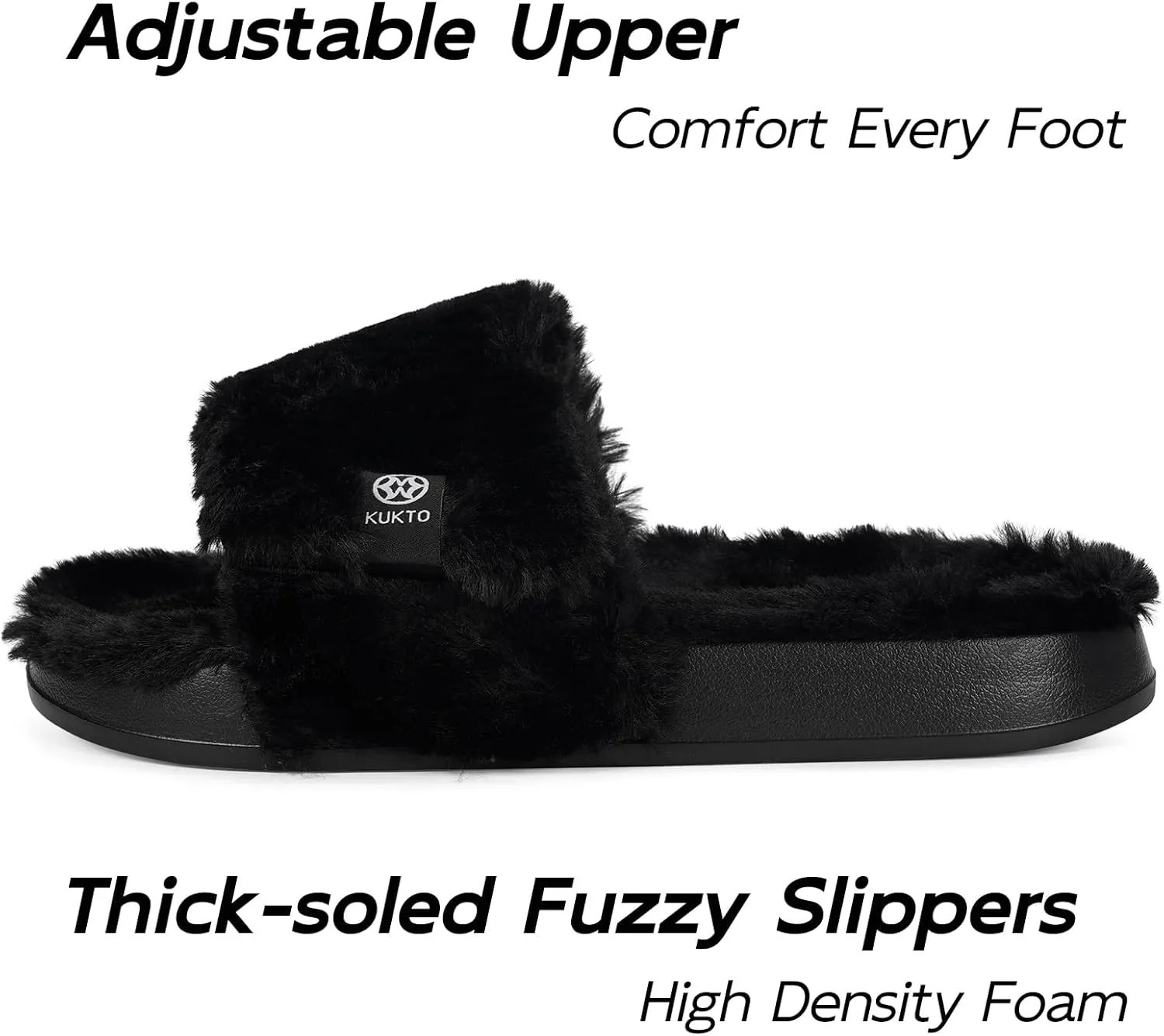 Fuzzy Slippers for Women Adjustable Orthotic Slides Slippers with Arch Support Plantar Fasciitis Open Toe Warm Cozy Plush House Shoes for Indoor Outdoor