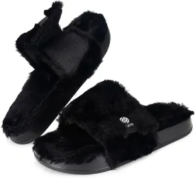 Fuzzy Slippers for Women Adjustable Orthotic Slides Slippers with Arch Support Plantar Fasciitis Open Toe Warm Cozy Plush House Shoes for Indoor Outdoor