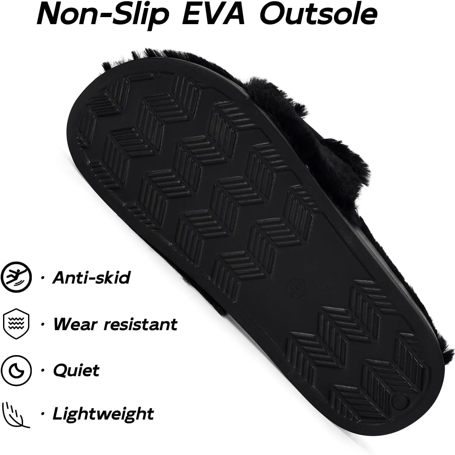 Fuzzy Slippers for Women Adjustable Orthotic Slides Slippers with Arch Support Plantar Fasciitis Open Toe Warm Cozy Plush House Shoes for Indoor Outdoor