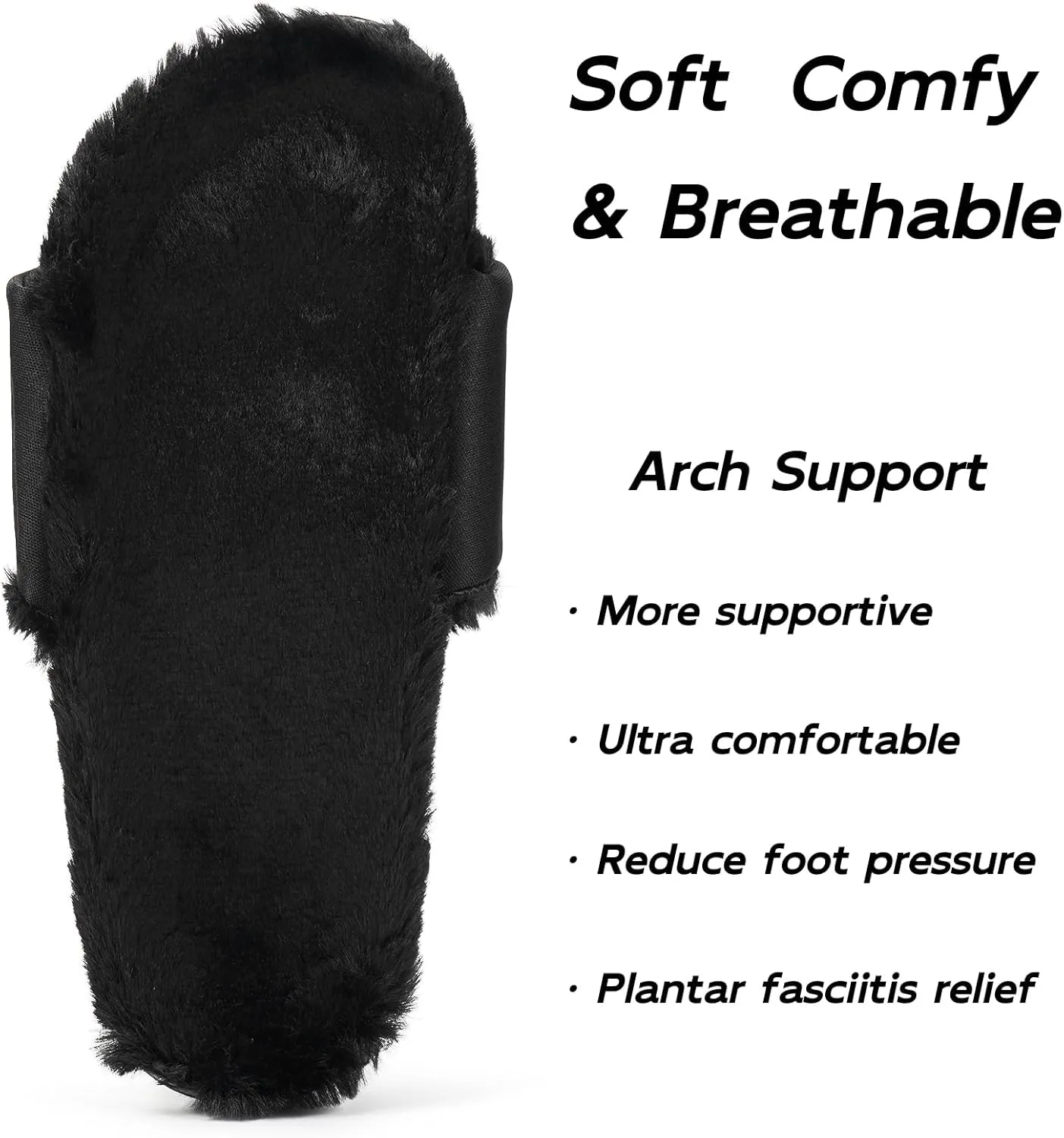 Fuzzy Slippers for Women Adjustable Orthotic Slides Slippers with Arch Support Plantar Fasciitis Open Toe Warm Cozy Plush House Shoes for Indoor Outdoor