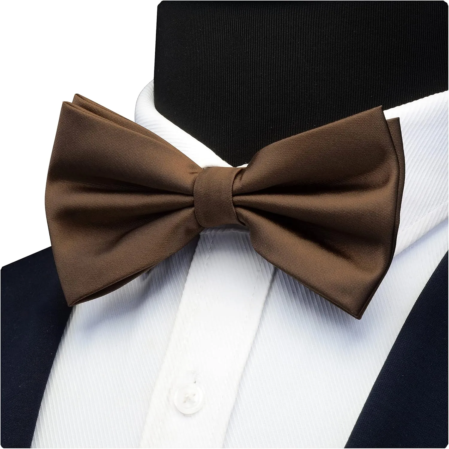 GUSLESON Mens Solid Color Double Fold Pre-tied Bow Tie and Pocket Square Cufflink Set with Gift Box