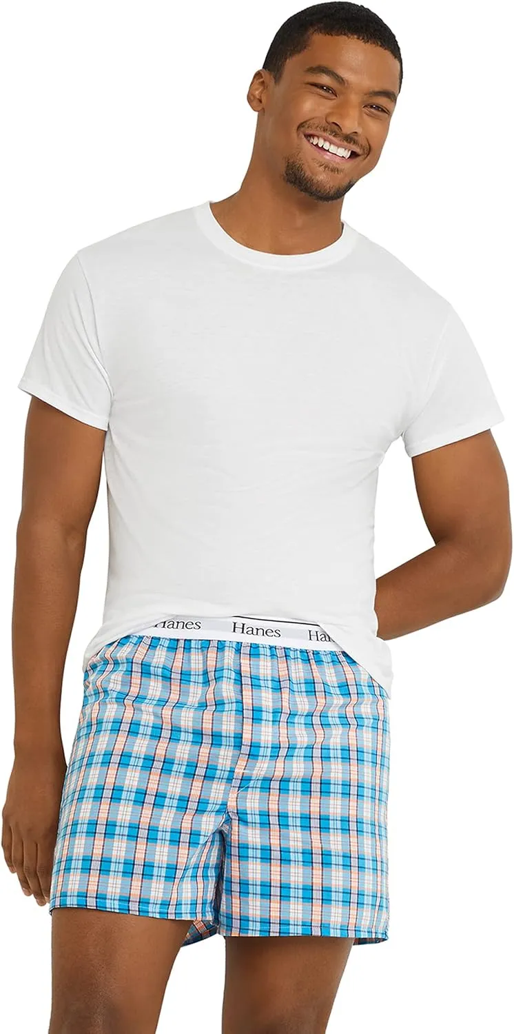Hanes Originals Cotton Woven Boxers Pack, Moisture-Wicking Underwear for Men, 3-Pack