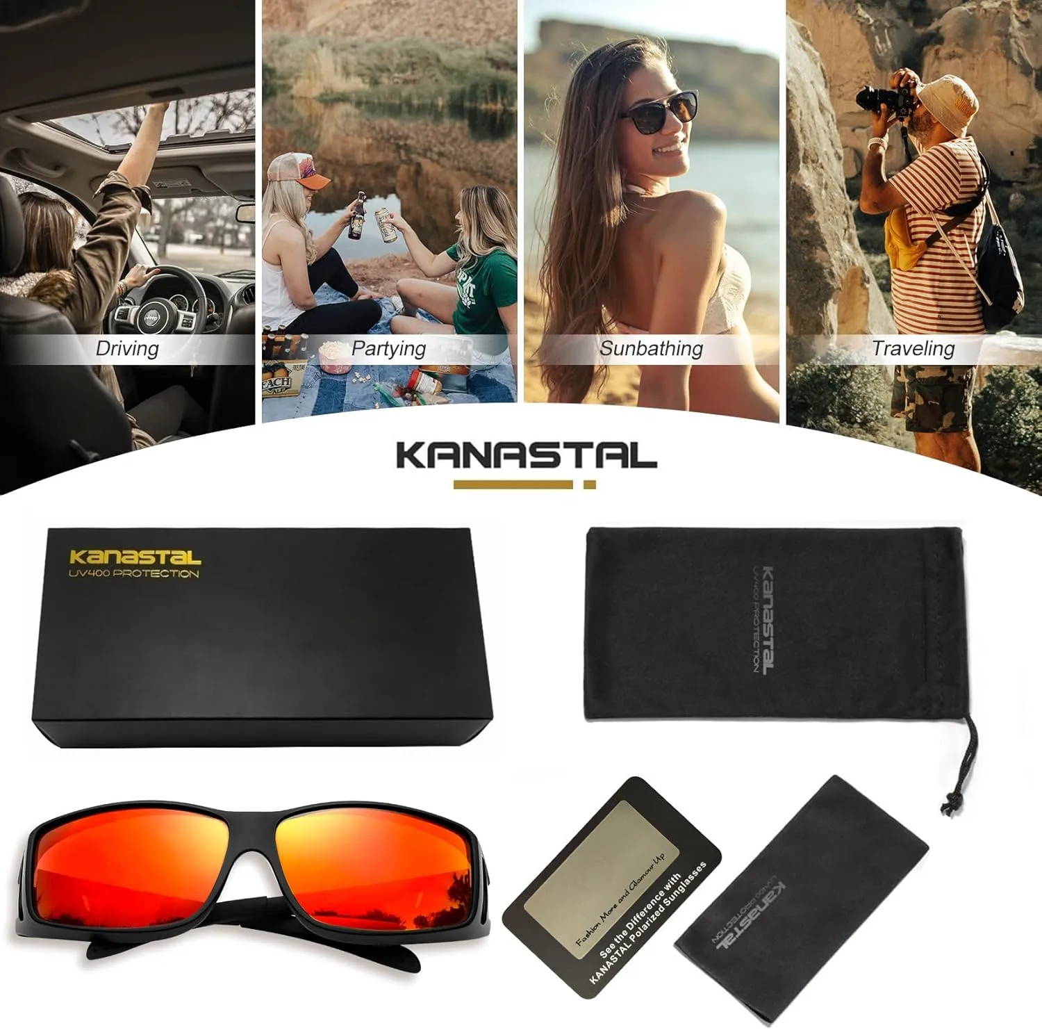KANASTAL Fit Over Glasses for Men Women Polarized UV400 Protection Fashion Wrap Around Shades