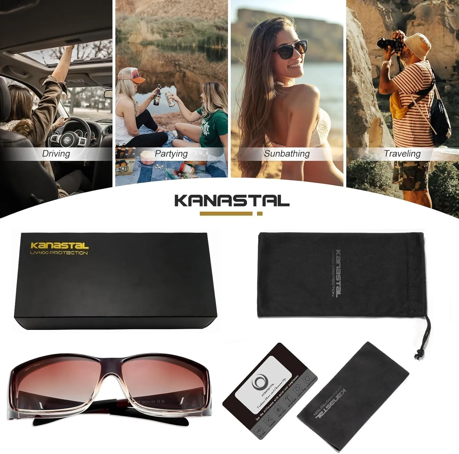 KANASTAL Fit Over Glasses for Men Women Polarized UV400 Protection Fashion Wrap Around Shades
