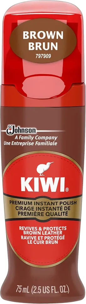 KIWI Instant Shine & Protect, Brown Liquid Shoe Polish, 2.5 oz (1 Bottle with Sponge Applicator)