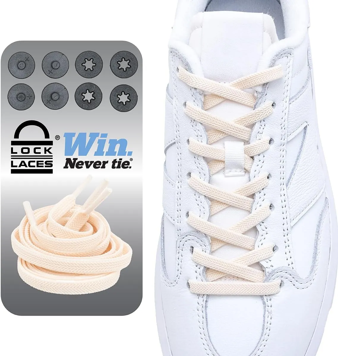 Lock Laces Flat Laces No Tie Elastic Shoelaces  Stylish No Show for Casual & Fashion Shoes  One-Size, Easy to Install