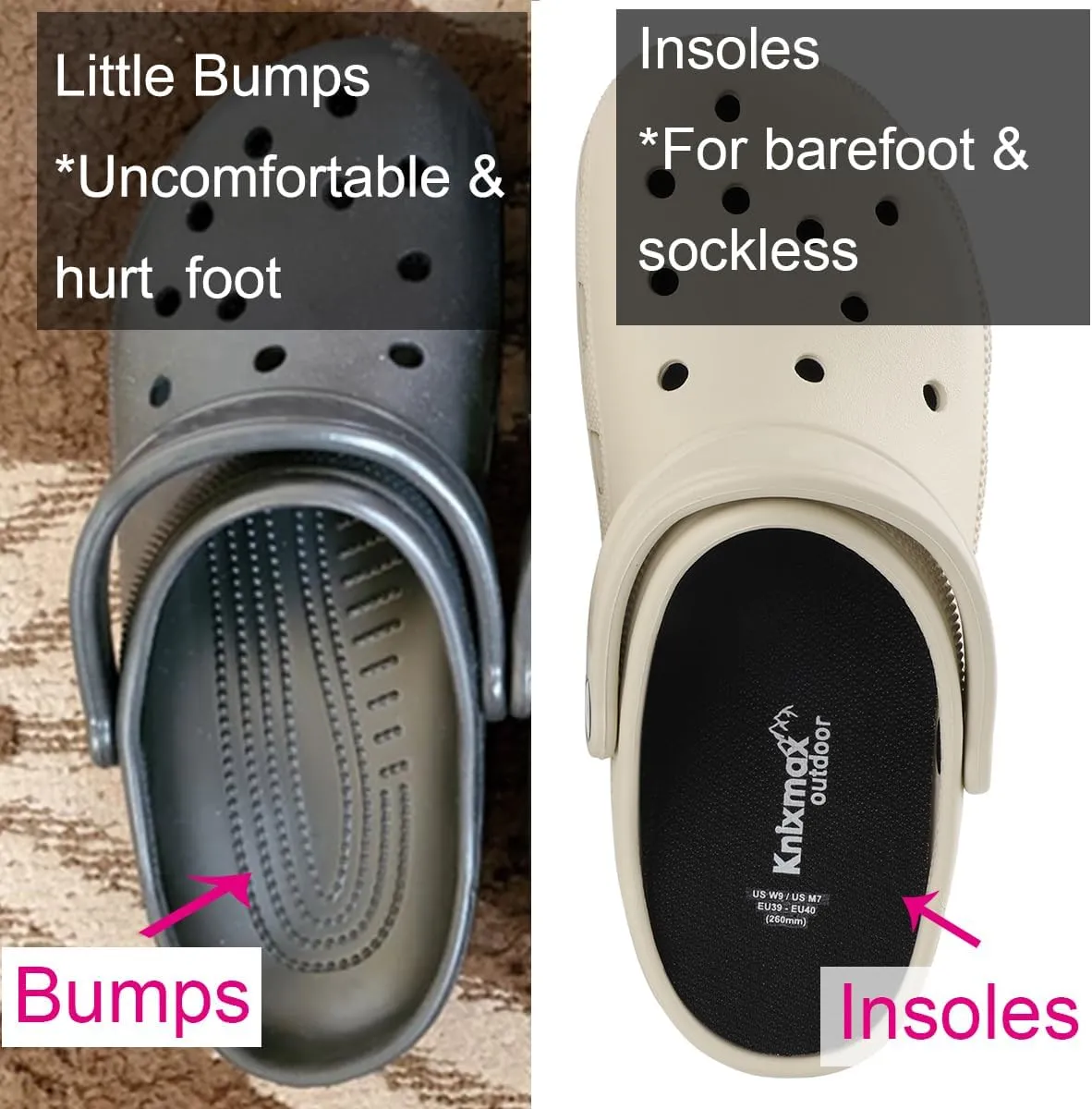Men's Insoles for Garden Clogs, Ultra-Thin Comfort Shoe Inserts for Crocs, Nurse, Chef, Water Shoes, Waterproof Replacement Barefoot Liners Breathable Pad Black Size 12 /EU45
