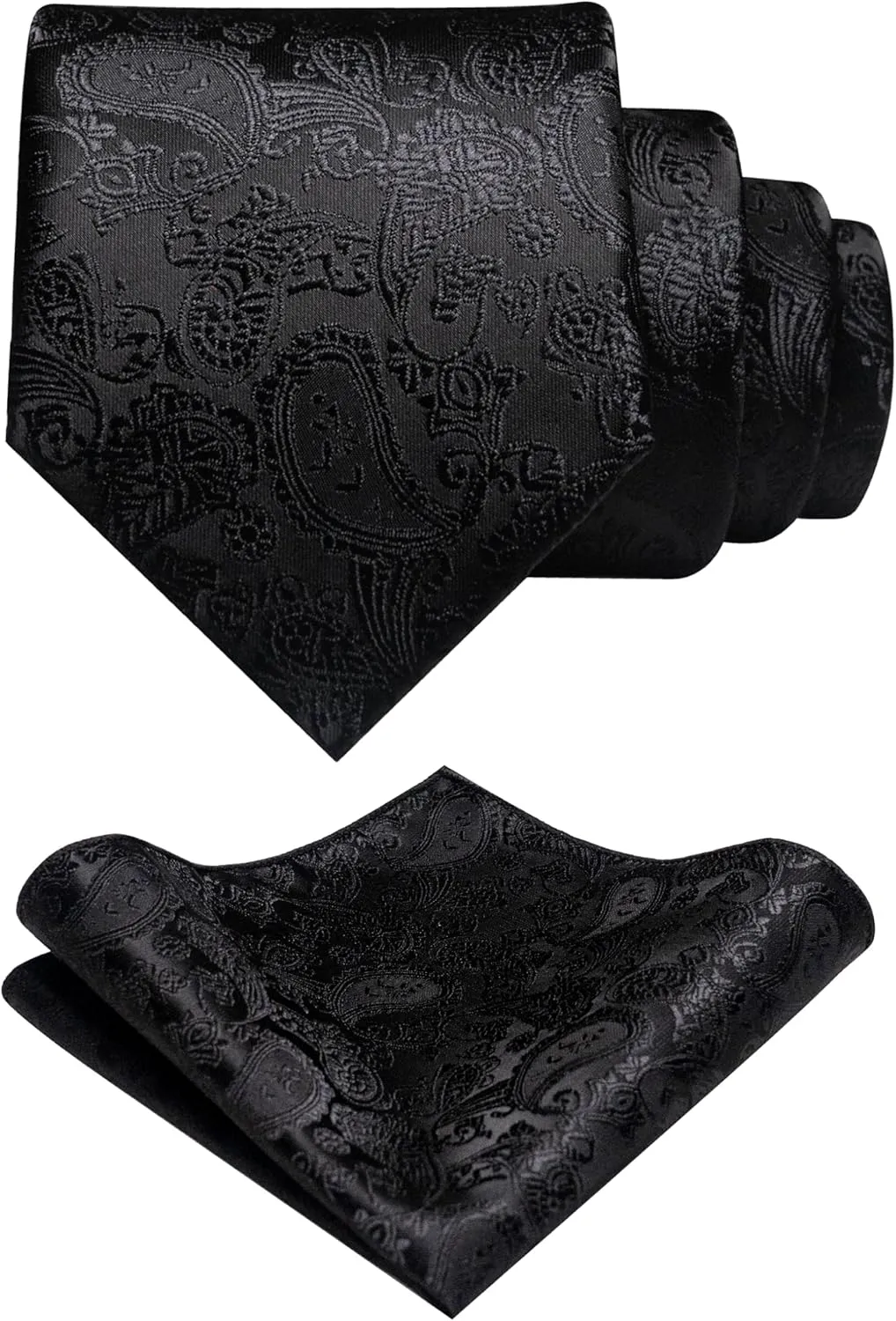 Mens Solid Color Paisley Necktie and Pocket Square with Tie Clip Sets