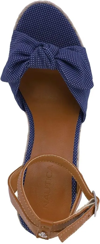 Nautica Women's Espadrille Wedge Sandals  Platform Heel Summer Dress Shoes with Ankle Strap and Bow  Comfortable Open Toe Beach and Casual Footwear