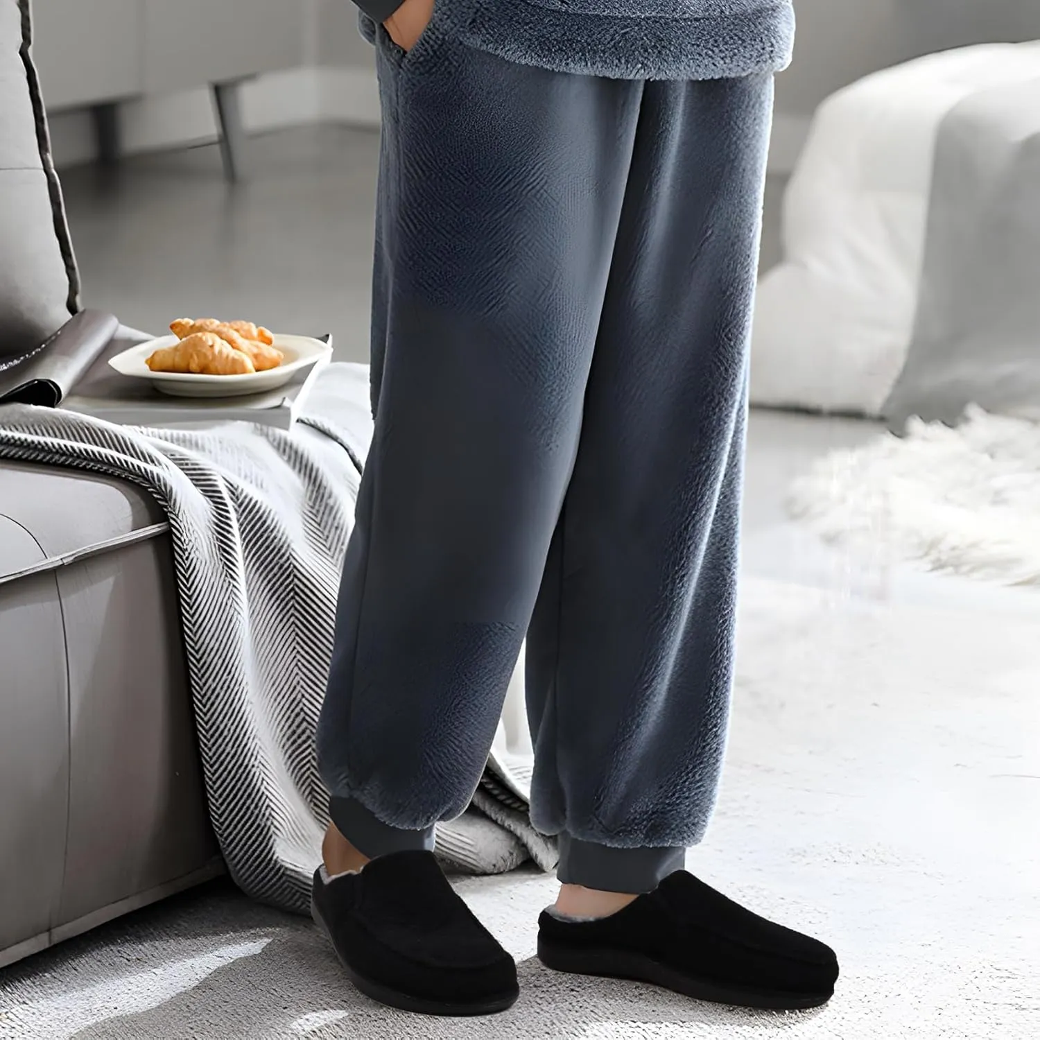 ONCAI Mens Felt Slippers Wool and Cotton-Blend High-Density Memory Foam House Shoes with Indoor and Outdoor Rubber Soles (US Size 7-15)