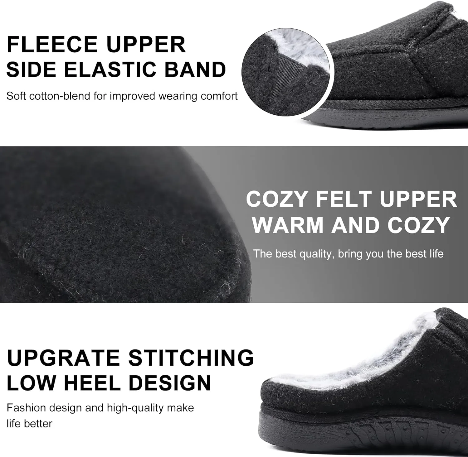 ONCAI Mens Felt Slippers Wool and Cotton-Blend High-Density Memory Foam House Shoes with Indoor and Outdoor Rubber Soles (US Size 7-15)