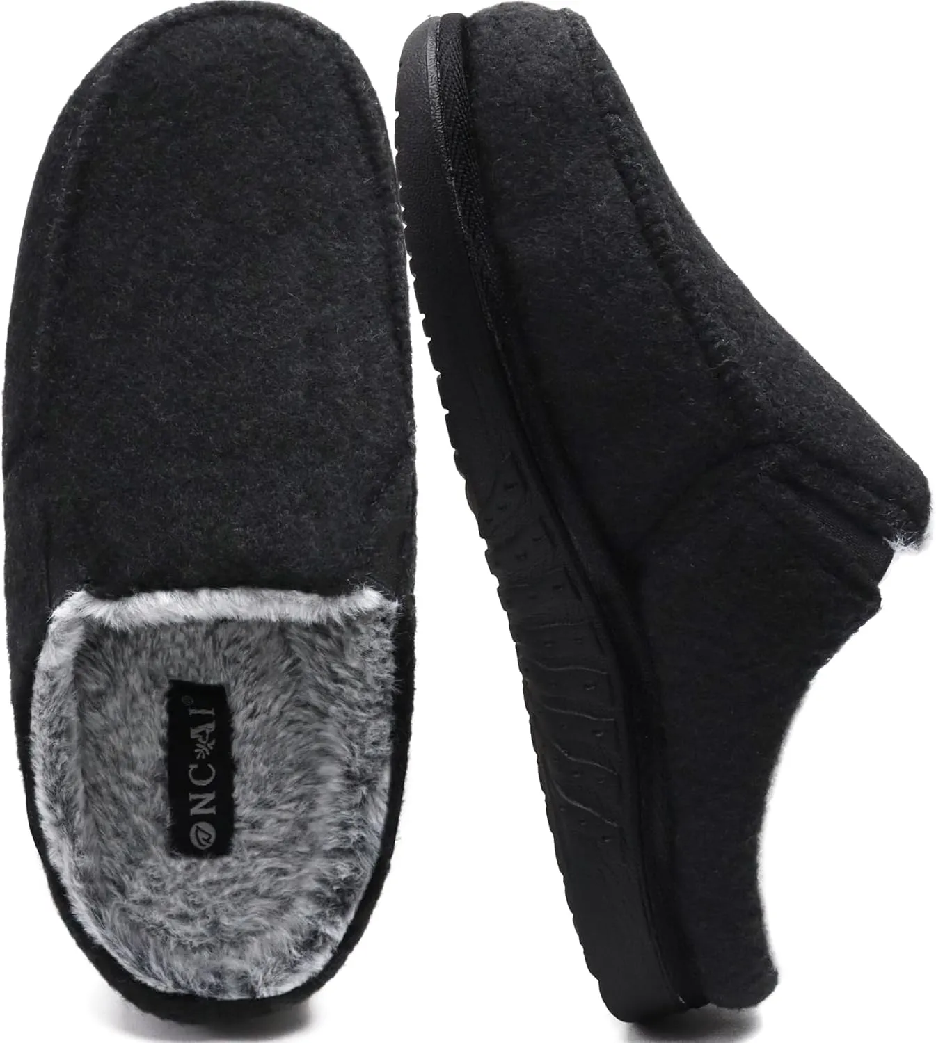 ONCAI Mens Felt Slippers Wool and Cotton-Blend High-Density Memory Foam House Shoes with Indoor and Outdoor Rubber Soles (US Size 7-15)