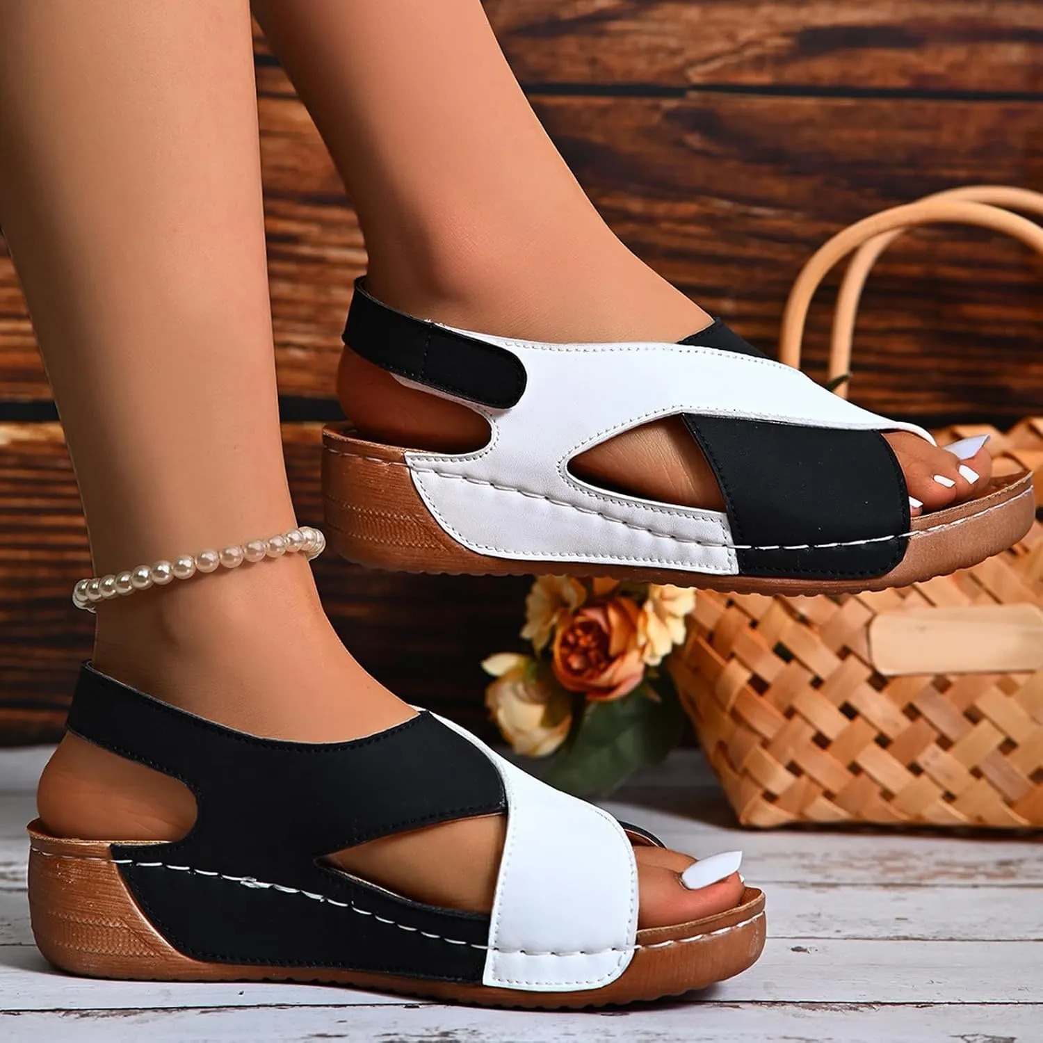 Orthopedic Sandals for Women Comfort Arch Support Wedge Sandals Ankle Strap Slingback Platforms Slip On Summer Shoes