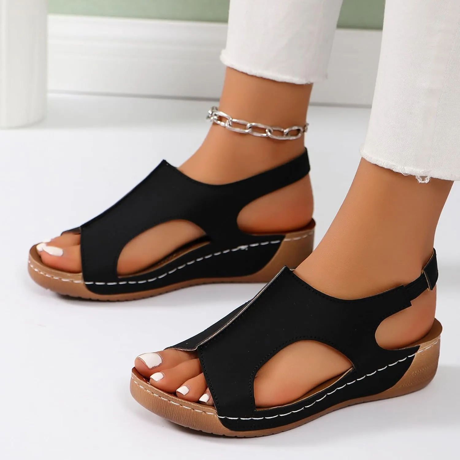 Orthopedic Sandals for Women Comfort Arch Support Wedge Sandals Ankle Strap Slingback Platforms Slip On Summer Shoes