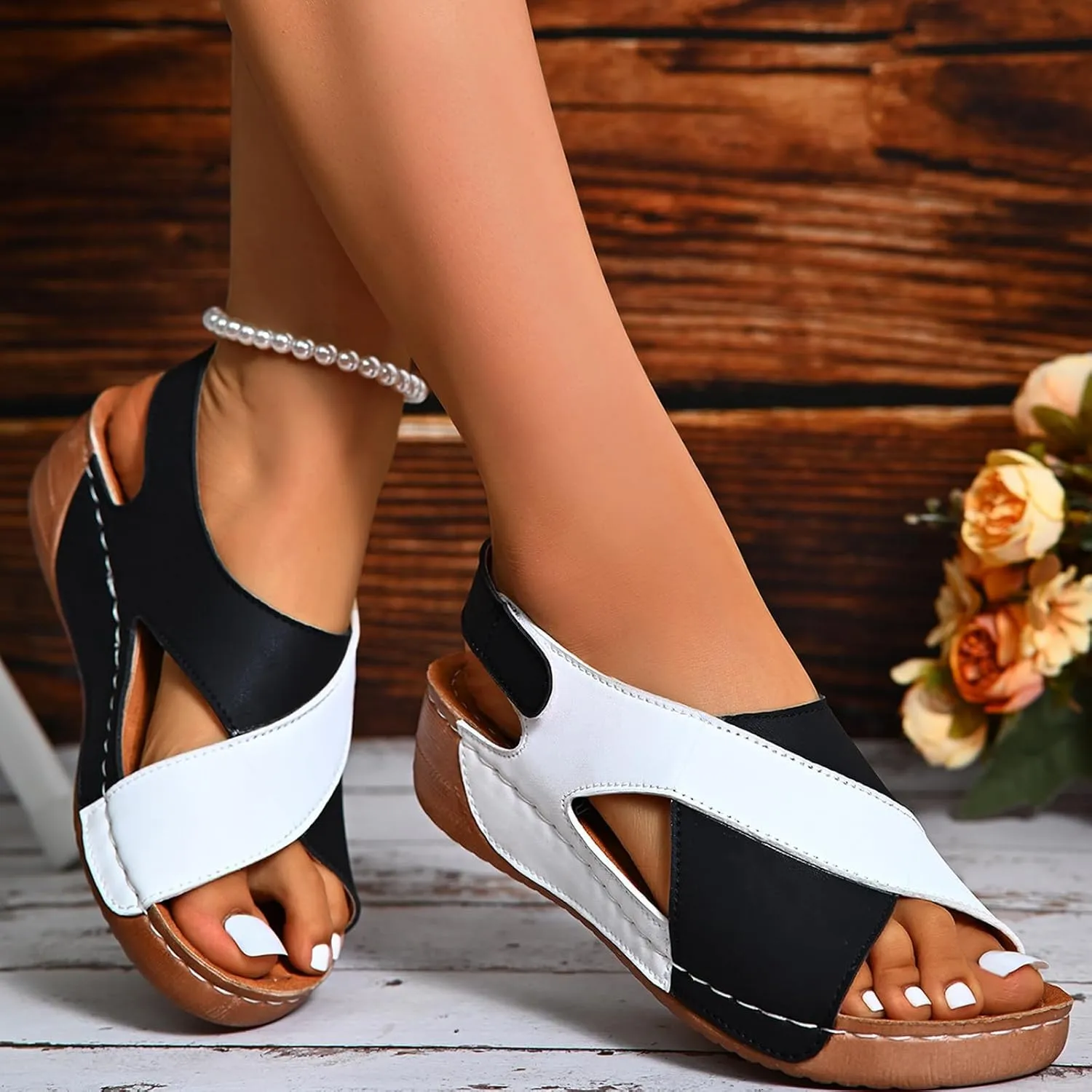 Orthopedic Sandals for Women Comfort Arch Support Wedge Sandals Ankle Strap Slingback Platforms Slip On Summer Shoes