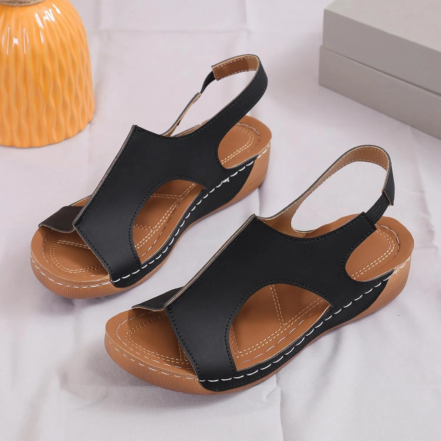 Orthopedic Sandals for Women Comfort Arch Support Wedge Sandals Ankle Strap Slingback Platforms Slip On Summer Shoes