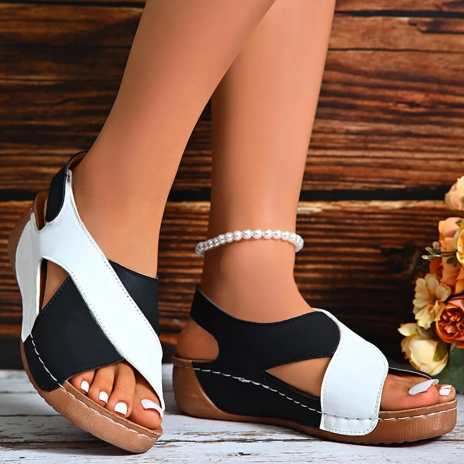 Orthopedic Sandals for Women Comfort Arch Support Wedge Sandals Ankle Strap Slingback Platforms Slip On Summer Shoes