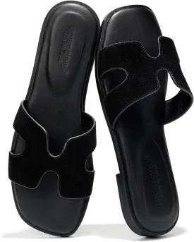 Project Cloud Genuine Leather Summer Sandals for Women 2025 - Comfortable Memory Foam Insole Slides and Non Slip Fashion Flat Womens Sandals (Jannel)