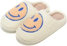 Retro Fuzzy Face Slippers for Women Men, Retro Soft Fluffy Warm Home Non-Slip Couple Style Casual Smile Face Slippers Indoor Outdoor Anti-Skid Warm Cozy Foam Slide Fuzzy Slides with Soft Memory Foam Shoes
