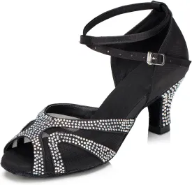 Rhinestones Ballroom Dance Shoes Women Latin Salsa Bachata Performance Dance Shoes Suede Sole