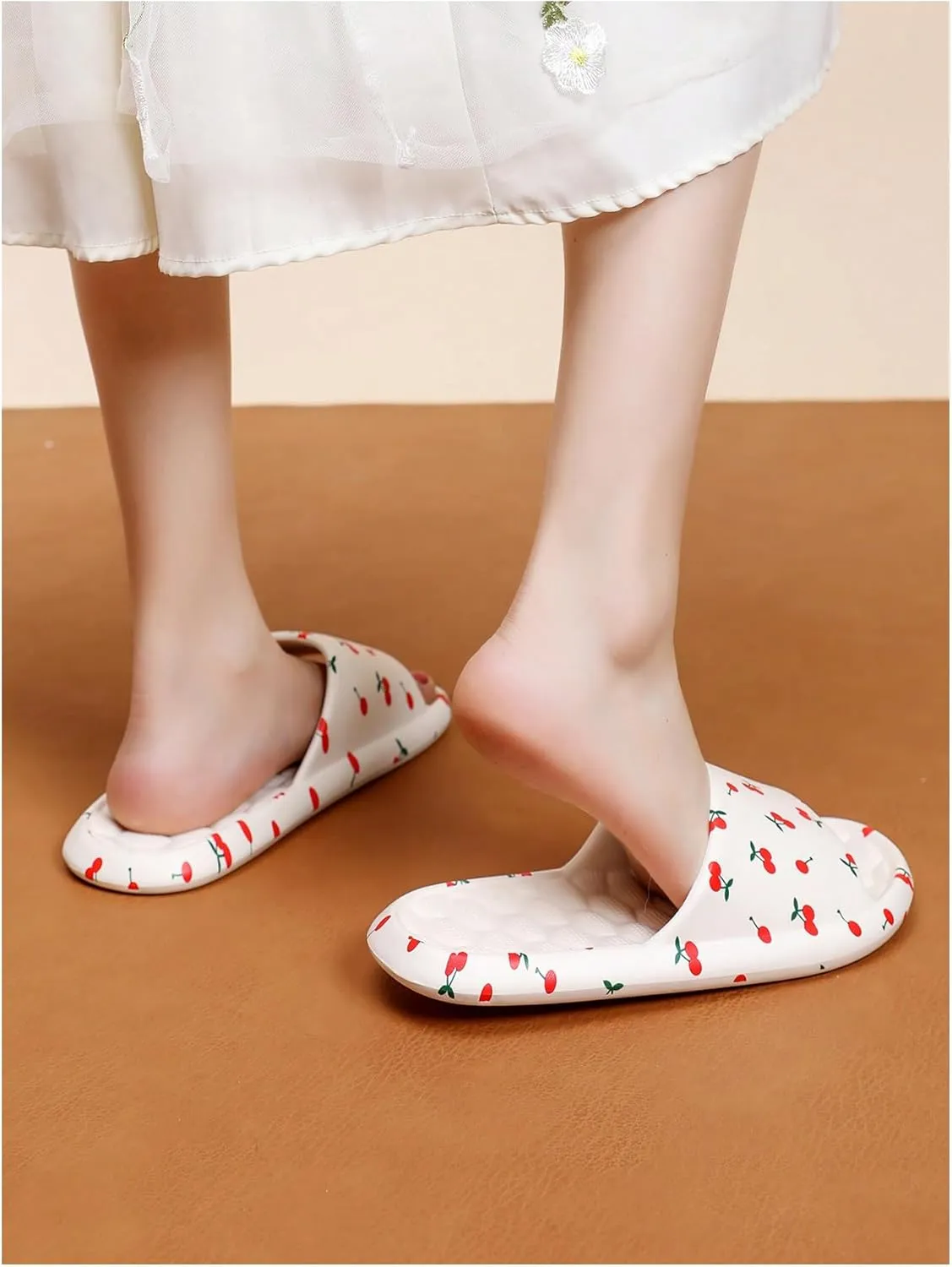 SHENHE Women's Cherry Print EVA Slippers Non Slip Open Toe Bedroom Beach Slide Slippers
