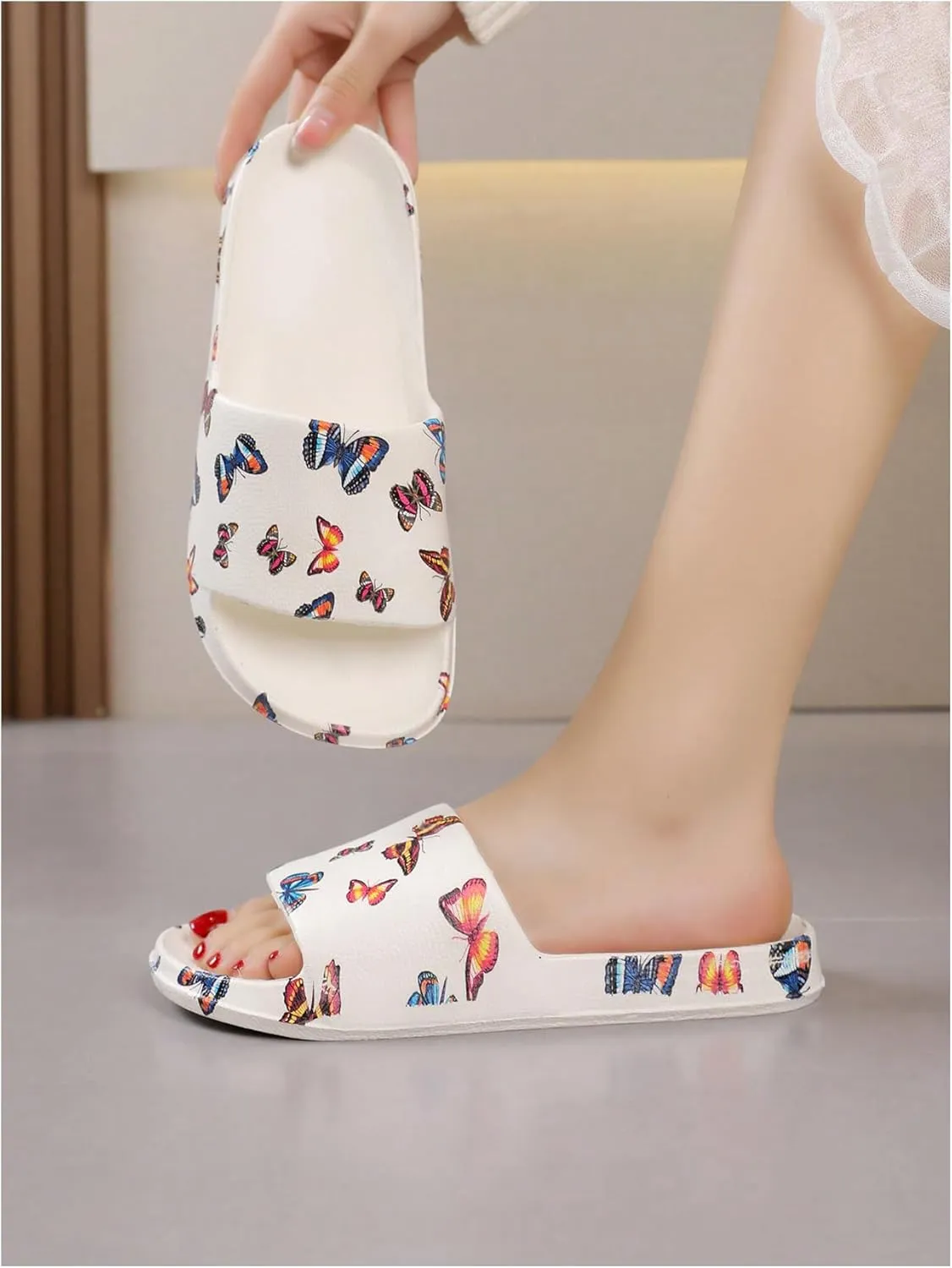 SHENHE Women's Cherry Print EVA Slippers Non Slip Open Toe Bedroom Beach Slide Slippers