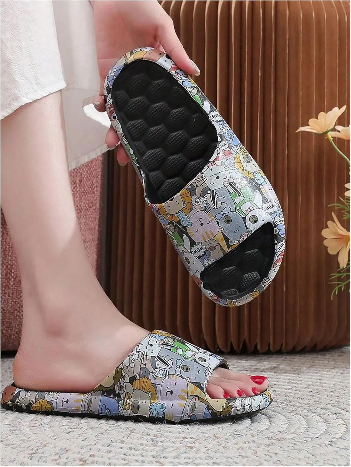 SHENHE Women's Cherry Print EVA Slippers Non Slip Open Toe Bedroom Beach Slide Slippers