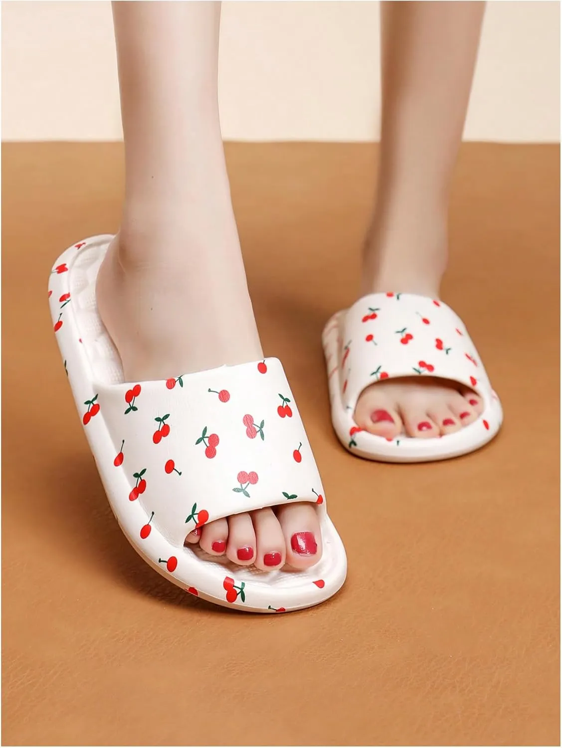 SHENHE Women's Cherry Print EVA Slippers Non Slip Open Toe Bedroom Beach Slide Slippers