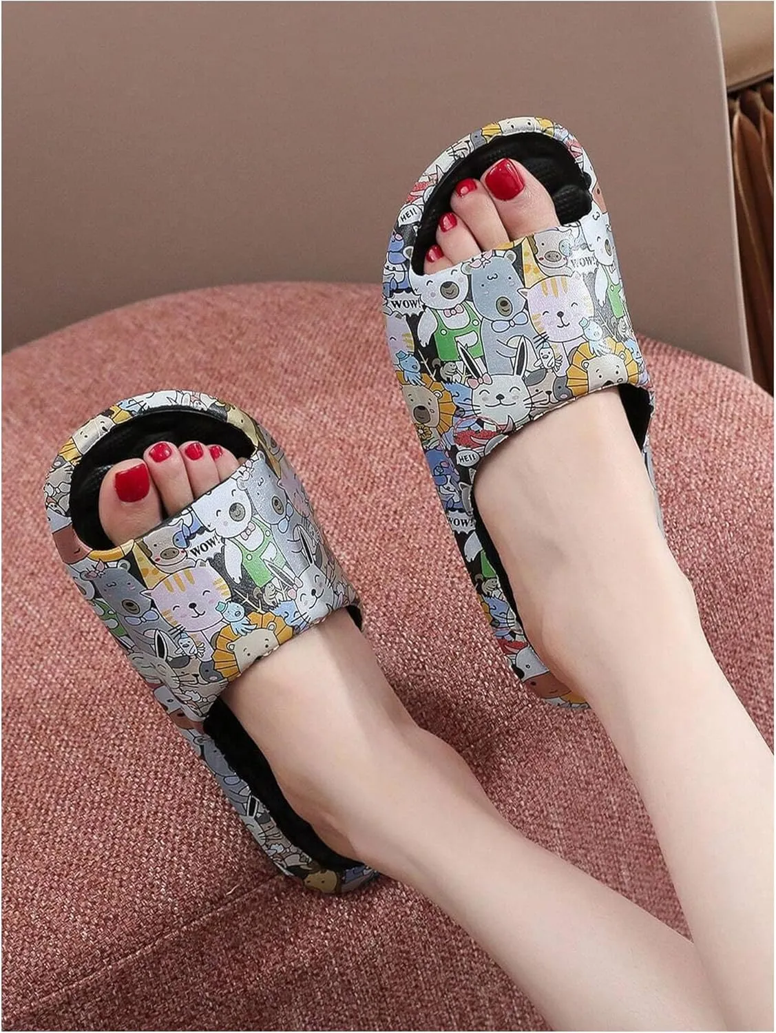 SHENHE Women's Cherry Print EVA Slippers Non Slip Open Toe Bedroom Beach Slide Slippers