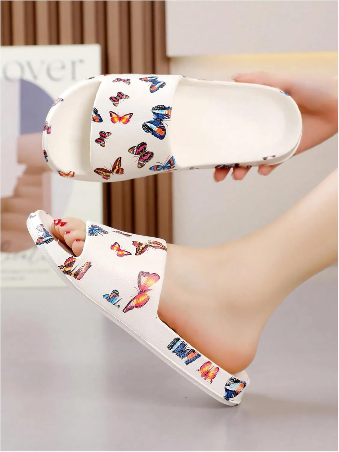 SHENHE Women's Cherry Print EVA Slippers Non Slip Open Toe Bedroom Beach Slide Slippers