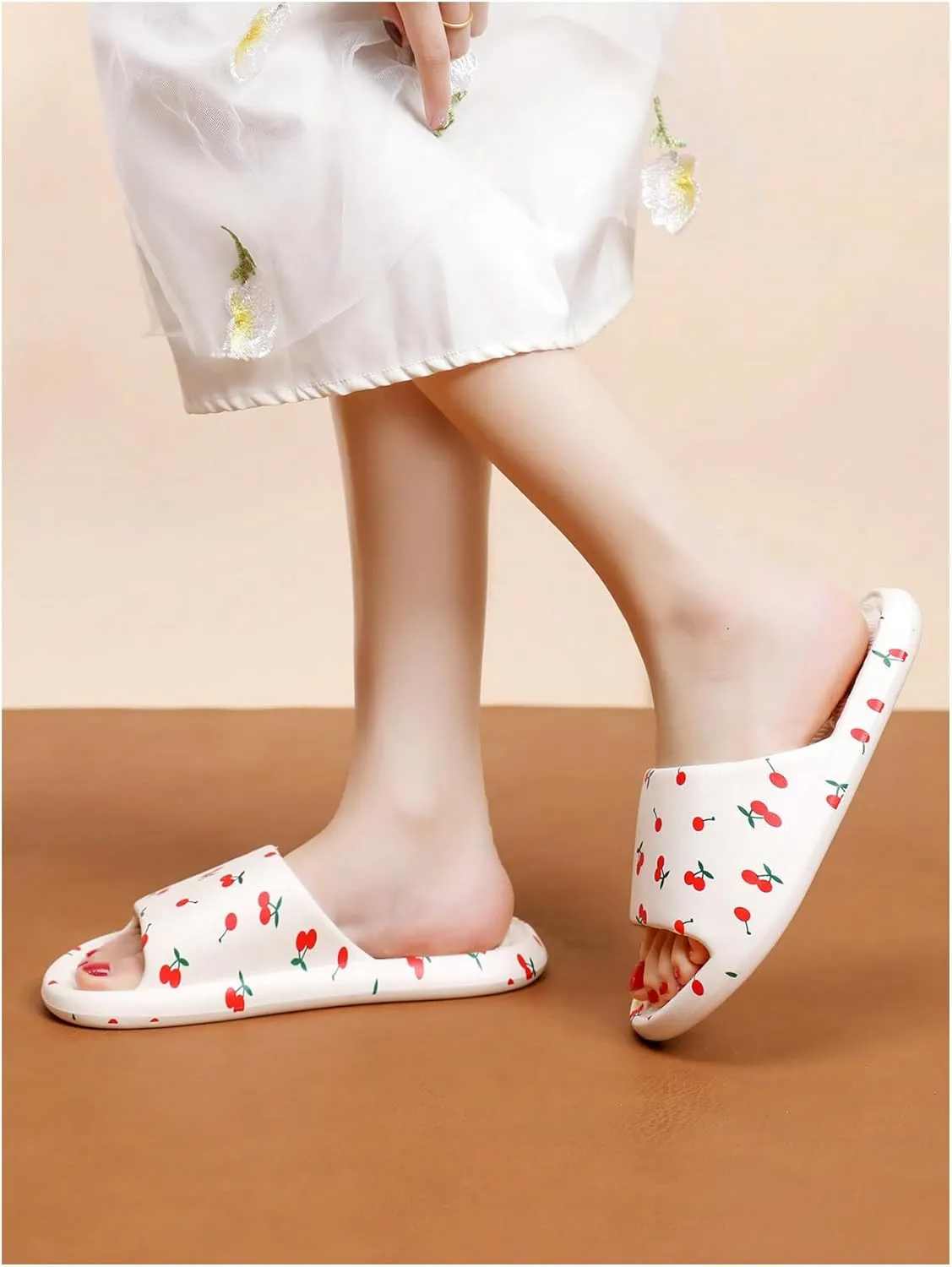 SHENHE Women's Cherry Print EVA Slippers Non Slip Open Toe Bedroom Beach Slide Slippers