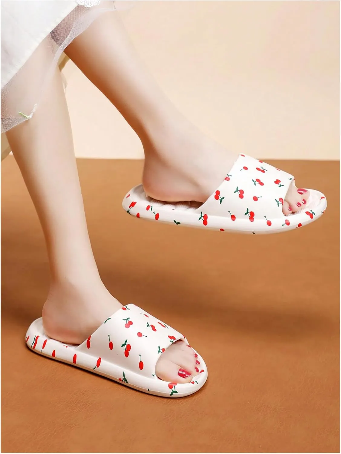 SHENHE Women's Cherry Print EVA Slippers Non Slip Open Toe Bedroom Beach Slide Slippers